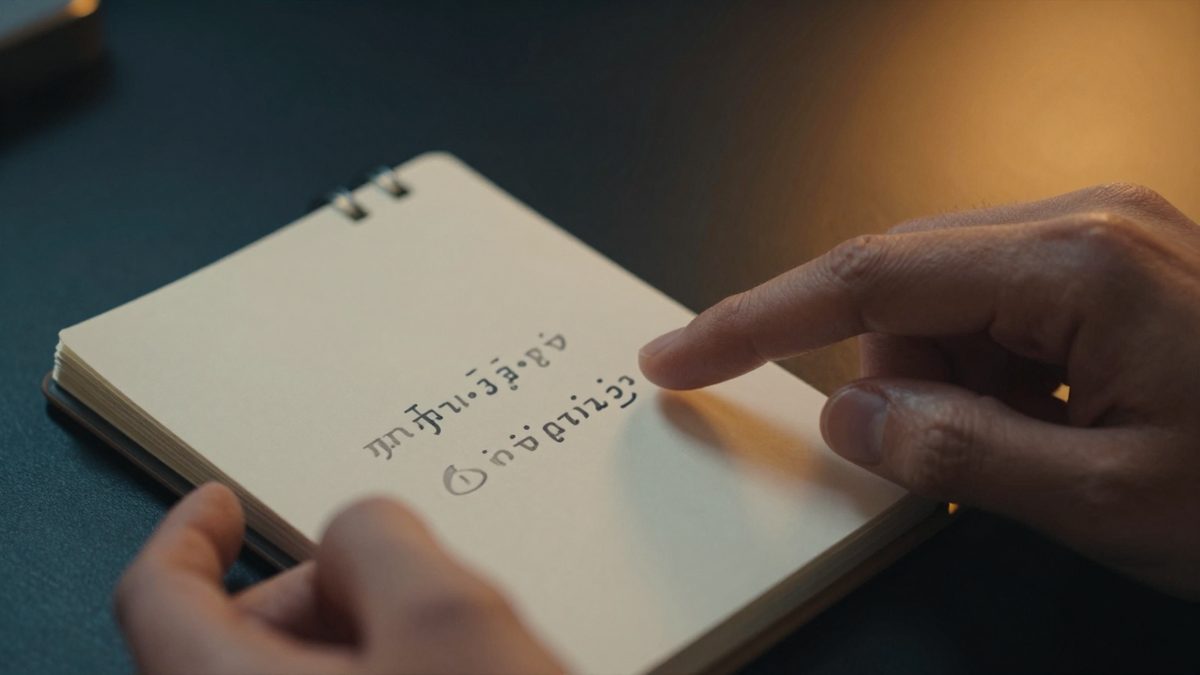 휴대폰 화면과 노트를 나란히 놓고 주소를 다시 맞춰 보는 손